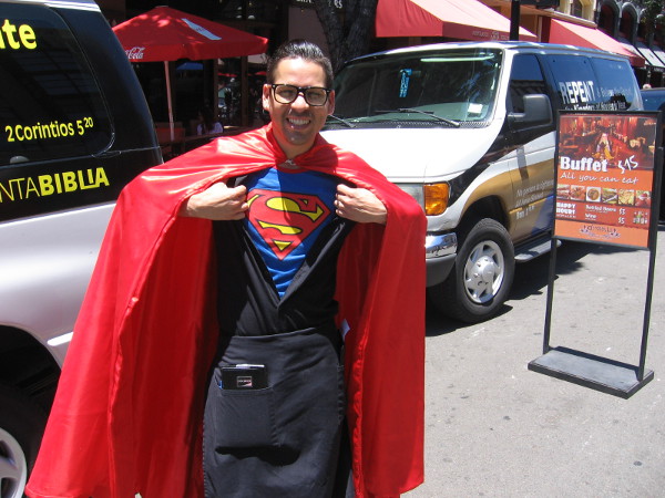 Clark Kent opens up his shirt to reveal the Superman emblem! Another cool sight at 2015 San Diego Comic-Con!