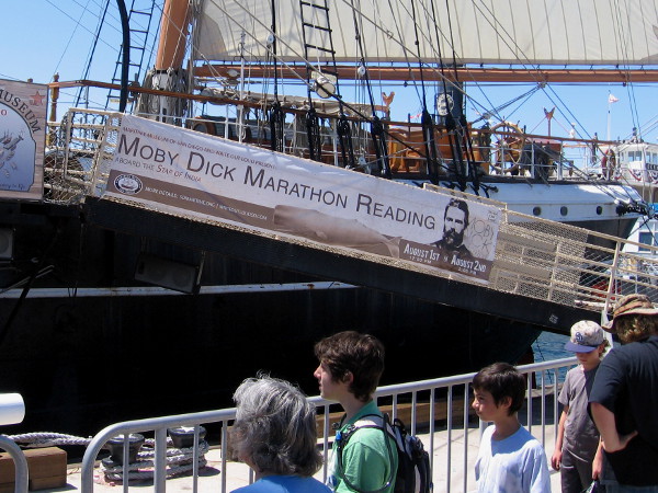 Students prepare to board the Star of India. A cool Moby Dick Marathon Reading is coming next weekend to San Diego's historic tall ship.