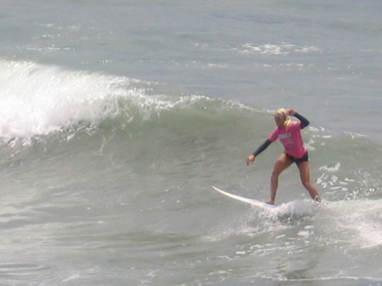 This year's 2015 Supergirl Pro winner, Tatiana Weston-Webb of Hawaii, rides a wave during the Quarterfinals.