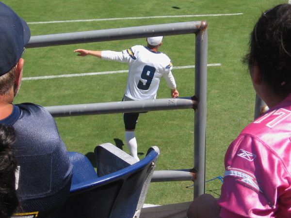 Awesome field goal wizard Nick Novak limbers up his leg with some easy kicks.