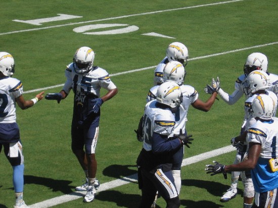After a good workout, players offer some mutual congrats and encouragement.