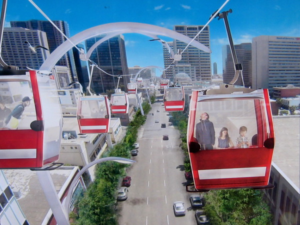 The cool San Diego Bay to Balboa Park Skyway would travel from the Gaslamp up Sixth Avenue, covering two miles in 12 minutes.