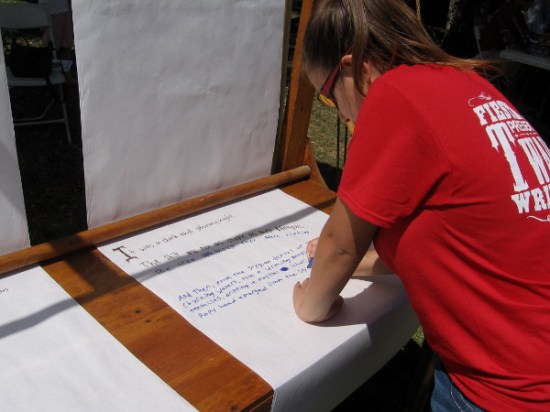 A random writer helps to pen one of three endless stories at the family friendly event. ...And, lo, from out of the mist stepped a phantom it was the ghost of Mark Twain!