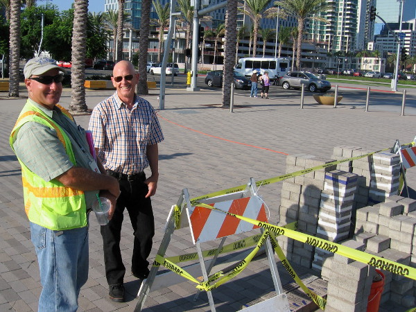 Smiling Port of San Diego guys explained to me a little about this ongoing project. Ultimately, legacy paving blocks will stretch in a band across the entrance to Broadway Pier.