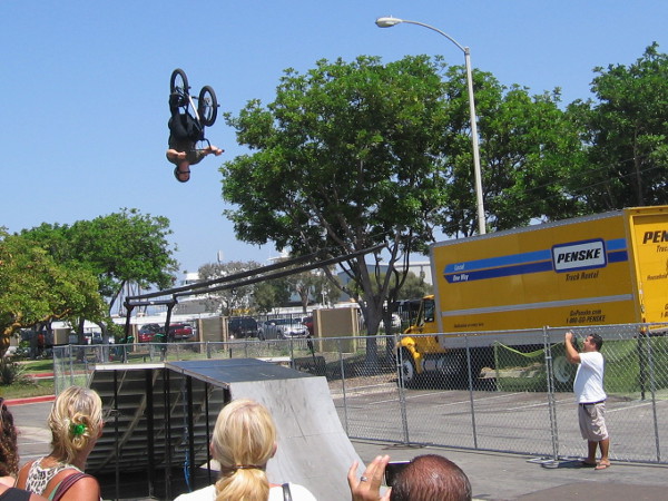 A BMX stunt bike guy with Wheels in Motion went upside down to the delight of many onlookers!