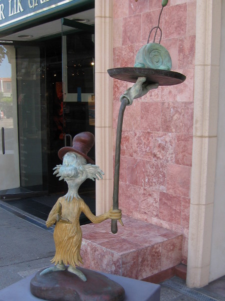 It's Dr. Seuss' Green Eggs and Ham! This fun art is outside the Legends Gallery in La Jolla, where popular children's book author Theodor Geisel lived.