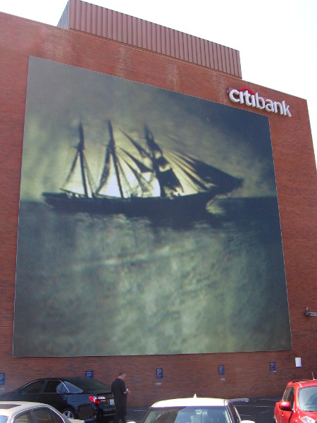 I personally like this mural of a darkly glowing tall ship. at Sea, 2012, Ann Hamilton.