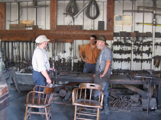 A sneaky peek into the blacksmith shop behind Seeley Stable Museum before the event officially begins outside in the plaza.