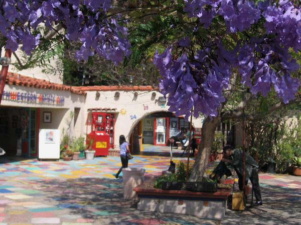 The colorful courtyard of Spanish Village contains abundant beauty, both natural and artistic.