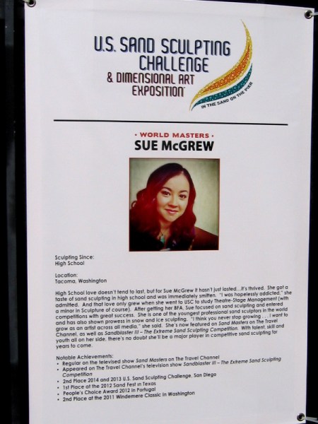 Sue McGrew, from Tacoma, Washington, is also accomplished in snow and ice sculpting.