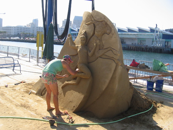 I saw lots of water hoses, buckets, shovels and carving tools being used on the large sand creations.