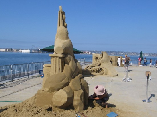We're nearing the end of the B Street Pier, gazing out at blue San Diego Bay.
