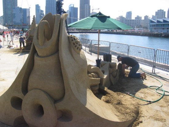 The skyline of downtown San Diego can be seen to the east. It's a warm day and promises big crowds.
