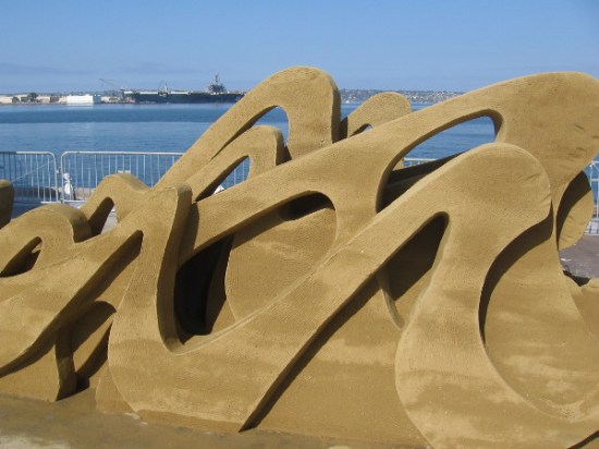 Gazing through some world-class sand art across San Diego Bay toward North Island.