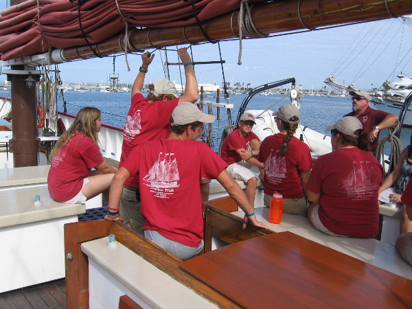 Volunteer crew members of American Pride assembled on deck as their fine ship visits San Diego.
