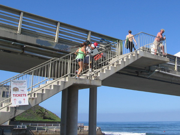 Climbing up to the high pier from the beach boardwalk below. This is almost like a stairway to heaven!