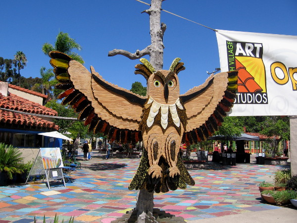 And this owl with spread wings is keeping an eye on the main entrance to Spanish Village, which is to the south.