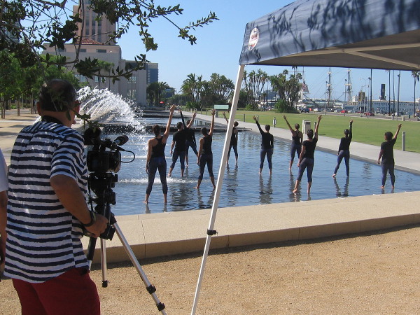 Rehearsing and getting the video camera ready before the first Trolley Dances mobile audience arrives at 10 o'clock.