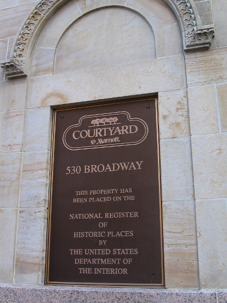 Plaque at 530 Broadway. This property has been placed on the National Register of Historic Places by the United States Department of the Interior.