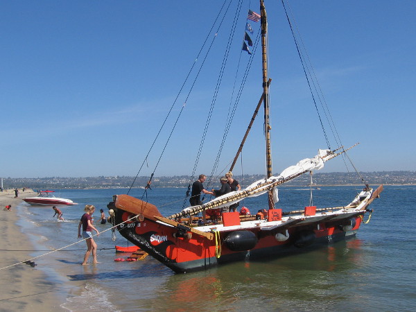 Chamorro outrigger canoe (proa) Sakman could be boarded by curious festival visitors at Ski Beach.