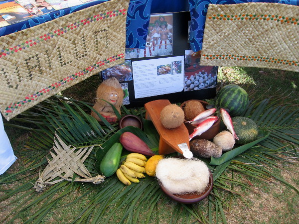 Typical foods one might find on a South Pacific Ocean island.