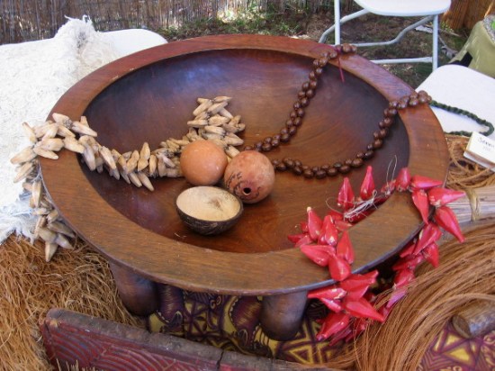 A beautiful wooden bowl was among many cultural artifacts from American Samoa.