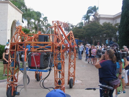 Russell the Electric Giraffe, also named Rave Raff, heads down El Prado in the heart of Balboa Park!