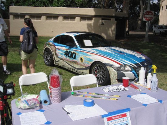 Some artists by the San Diego Automotive Museum were painting a Prius!