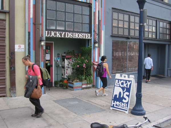 Early morning activity in front of Lucky D's Hostel.