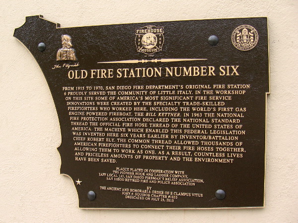 Old Fire Station Number Six. From 1915 to 1970, San Diego Fire Department's original Fire Station 6 proudly served the community of Little Italy.