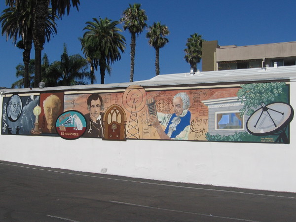 Janis Ambrosiani of Walls With A View painted History of Electricity in Ocean Beach. OB is a cool, laid-back neighborhood with lots of colorful street art.