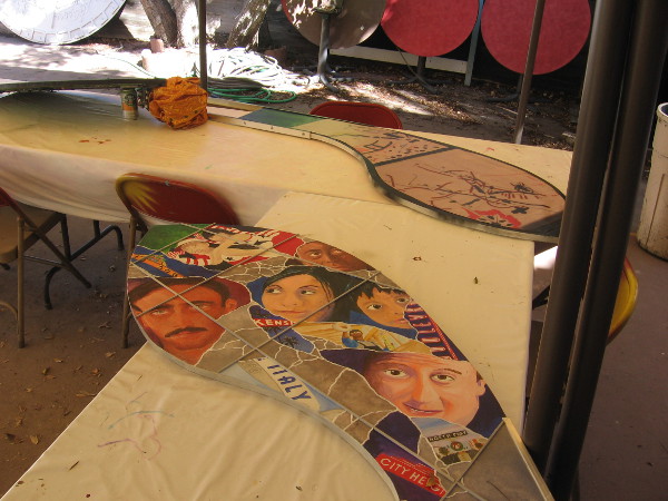 I was allowed to photograph these works of art being created on Saturday (the day before the exhibit opened) in a hidden Spanish Village work area!