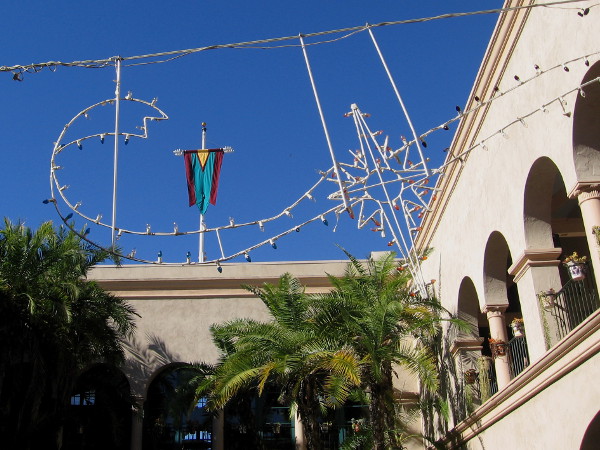 Holiday lights are up in the courtyard of Balboa Park's House of Hospitality.