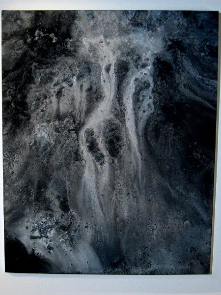 Adam Belt, Willow Wash, 2015. Paint, graphite and reflective powder on canvas. Where is the boundary between science and magic.