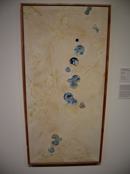 Sheldon Wood, Drought Dreams, 2014. Watercolor on paper. With the lyrical movement of rain on a hot surface, references to petroglyphs and lost sinkholes, and an atmospheric perspective...