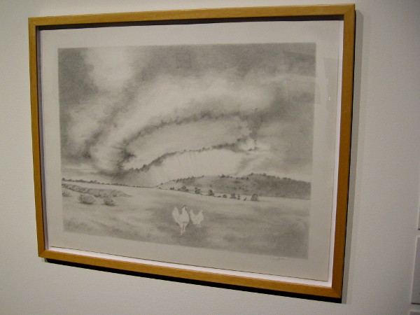 Lisa Hutton, Supercell with Chickens, 2013. Graphite on paper. Environmental artwork depicts storm clouds.