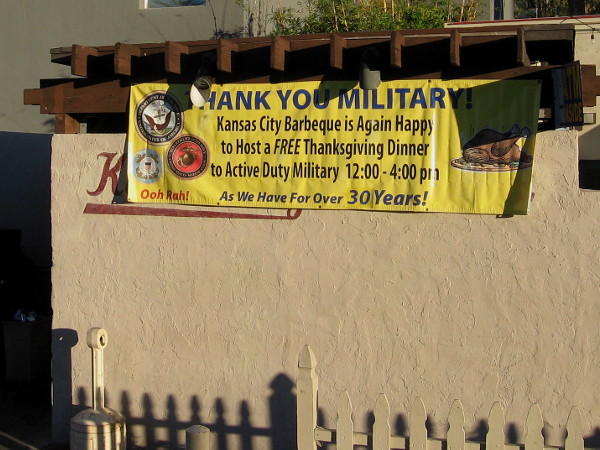 Kansas City Barbeque is offering active military a free Thanksgiving dinner.