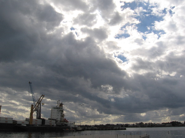 Magnificent clouds the day after Thanksgiving on San Diego's Embarcadero. Visible is a Dole cargo ship at the Tenth Avenue Marine Terminal.