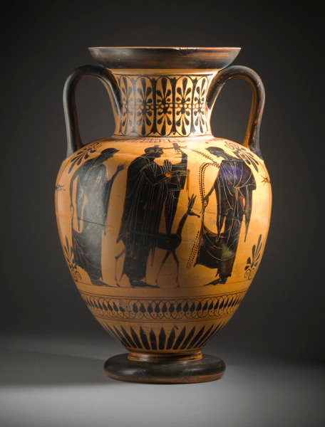 Neck-Amphora with Apollo Playing the Cithara, and Hermes, Athena and Dionysus. Greece, Attica, circa 510 B.C. Los Angeles County Museum of Art.