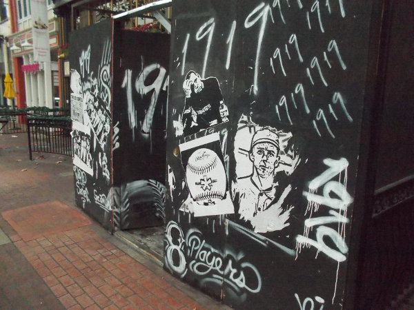 1919 is spray painted repeatedly on this bold street art in downtown San Diego.