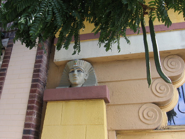 Architectural details on several of the Egyptian Quarter's buildings include pharaohs, scarabs and other surprising designs.