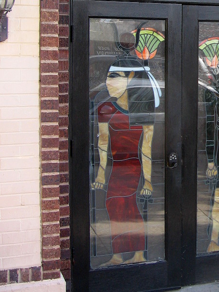 A stylish stained glass door in San Diego's unique Egyptian Quarter.