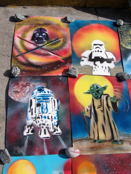 Small, colorful spray paint images include a Darth Vader helmet, an Imperial Stormtrooper, R2-D2 and Yoda.