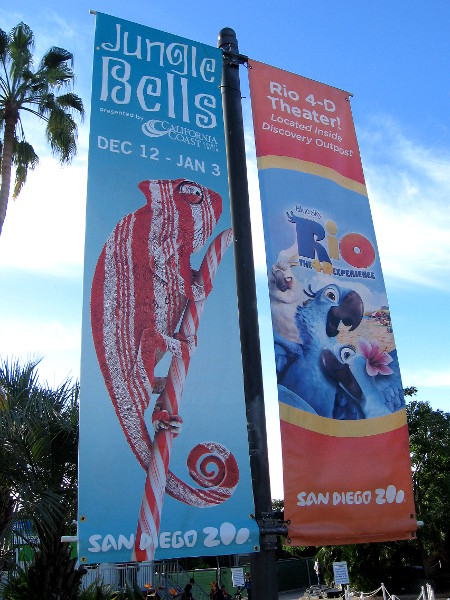 A funny Jungle Bells banner near the entrance to the world famous San Diego Zoo in Balboa Park.