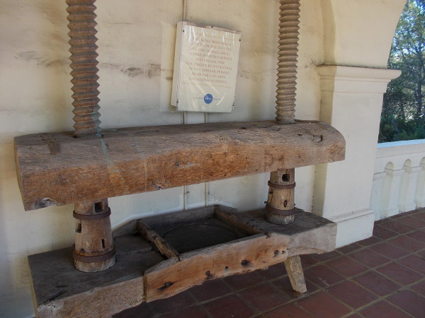 Large wine press in front of the museum was a gift from the Spanish island of Mallorca, Father Junipero Serra's birthplace.