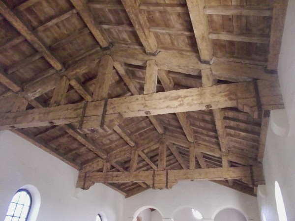 Large wooden beams in a truly amazing ceiling.