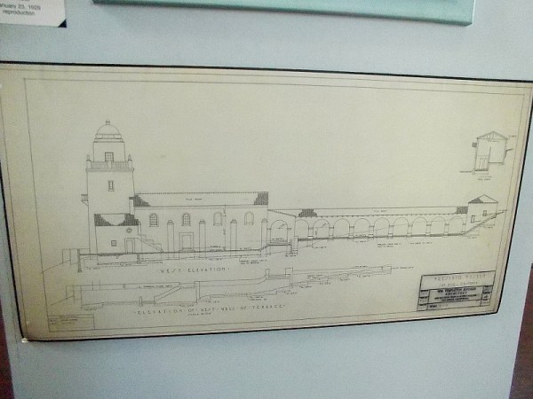 A reproduction of the west elevation drawing of the Serra Museum by architect William Templeton Johnson.