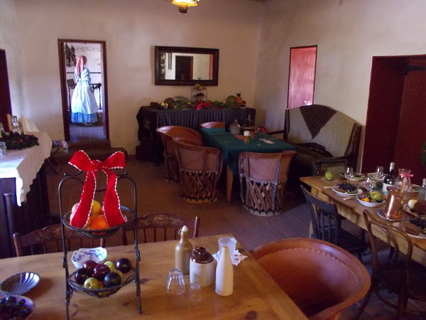 The dining area of the Commercial Restaurant. This is was what it was like to eat in style in the mid 1800s. Many exhibits along the walls recall the history of old San Diego.