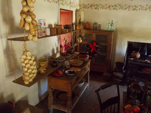 A peek into the recreated kitchen next to the dining room. Cooking was rather primitive in early San Diego.