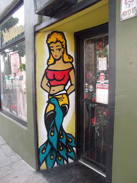 Colorful art by a downtown San Diego doorway.